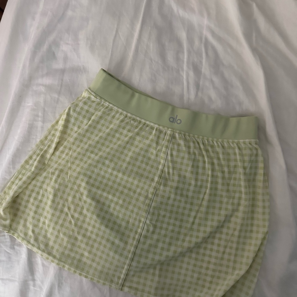 ALO Yoga Green Checkered Mini Skirt